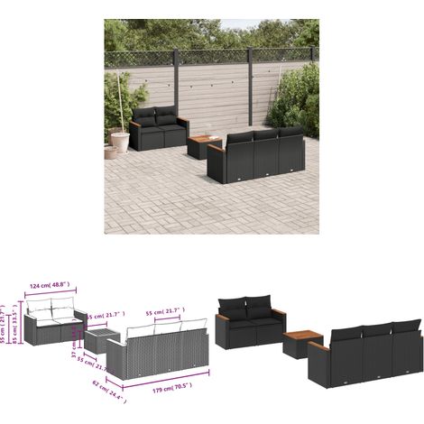 Salon de jardin 6 pcs avec coussins noir résine tressée - Ensemble Salon De Jardin - Meuble Extérieur - Résine Tressée - Rotin Synthétique - Mobilier De Jardin - Home & Living (1/3)
