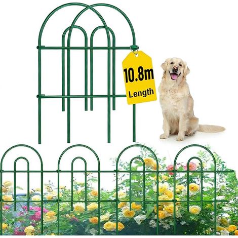 Metal Garden Fence, 61 cm (H) x 43 cm (W) Hollow Animal Barrier Decorative Metal Fence for Dogs, Yards, Patios, Outdoors, Green (1/5)