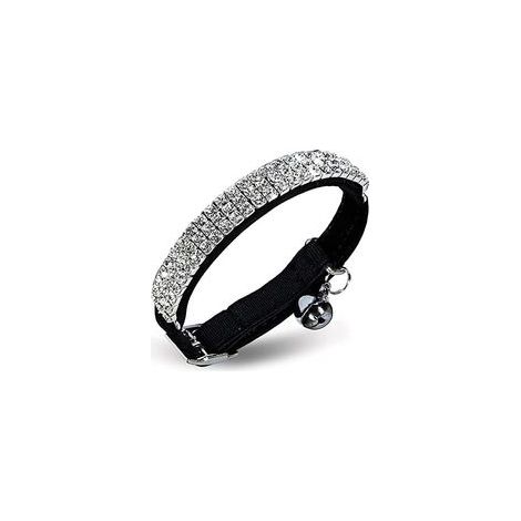 Collier en velours doux réglable pour chat avec strass et clochettes (1/5)