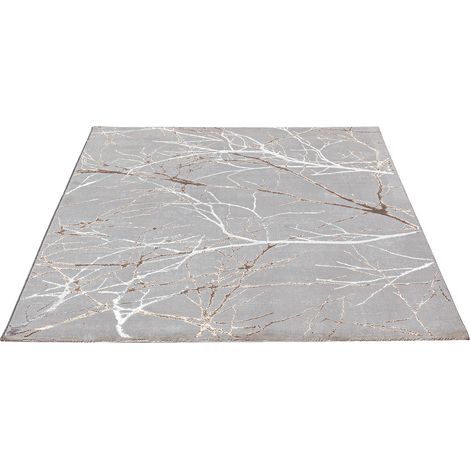 FLOORNOVO Hochflor Teppich Grau Blattmuster - 200 x 140 cm - Besonders Weicher Teppich Wohnzimmer & Badezimmerteppich - Pflegeleicht - vielseitig einsetzbar im Innenbereich (1/2)
