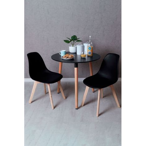 Conjuntos de mesa y sillas - Conjunto Mesa Tower Redonda 80 cm Negra y Pack 2 Sillas Kelen - Negro (1/5)