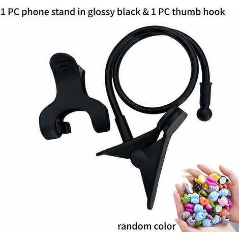 Support de téléphone épais avec crochet pour le pouce, angle réglable pivotant à 360°, mains libres pour regarder la télévision dans la chambre, lot de 2, noir brillant (1/5)