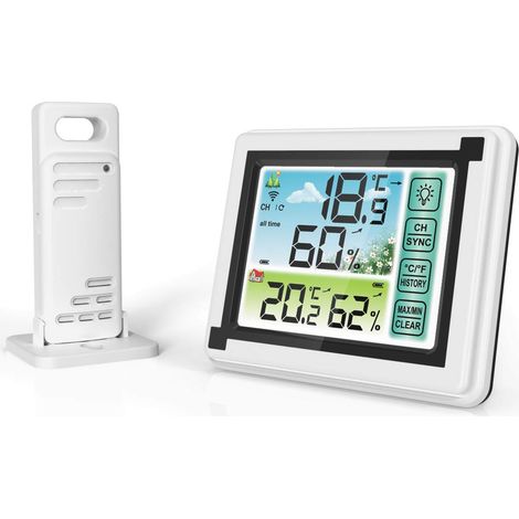 Drahtlose Wetterstation mit Innen- und Außensensor, Hygrometer, digitales Thermometer mit großem LCD-Display für Zuhause und Büro