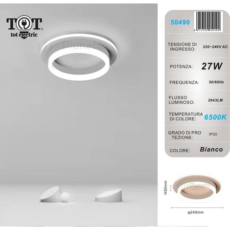 Plafoniera led 27w tonda bianco design moderno lampadario da soffitto cerchio luce fredda naturale Bianco freddo