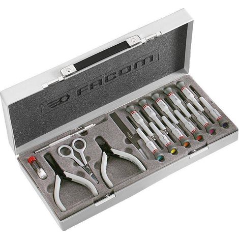 Facom – Coffret multi-outils 16 pièces – Mallette de rangement – Outils pour bois dur et béton armé – Vissage rapide en série