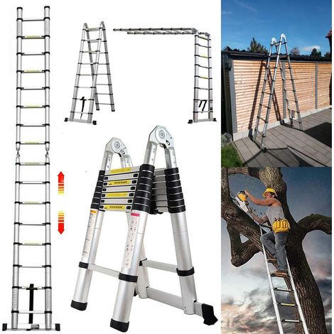 Dayplus – Échelle télescopique 5m en aluminium – Charge maximale 150kg – 8 marches – Longueur rétractée 86cm – Sécurité de verrouillage (1/5)