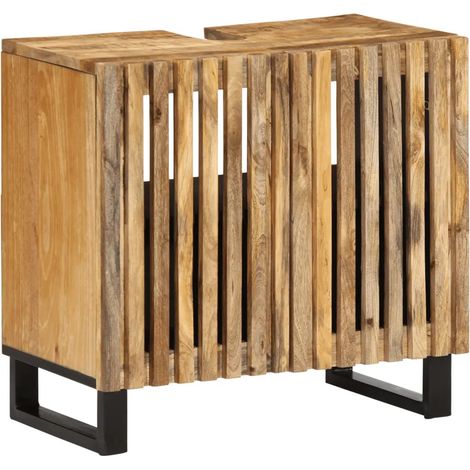 Armoire lavabo rétro salle de bain 62 x 34 x 58 cm grande capacité de rangement en manguier massif brut (1/5)