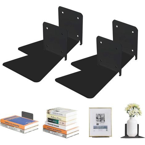 4pcs Étagères murales flottantes invisibles, étagère à livres suspendue sans vis apparente, fixation murale pour chambre et salon, rangement décoratif moderne (1/5)