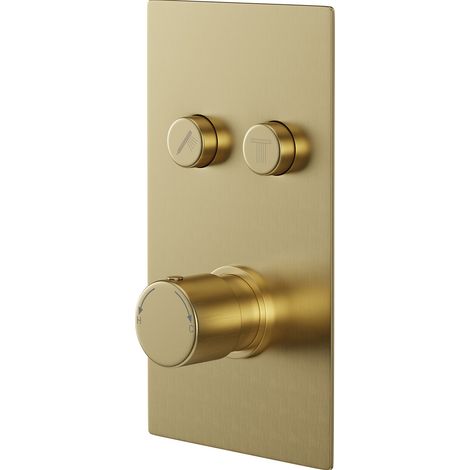 Colore Round Brushed Brass Concealed Push Button Shower Valve - 2 Outlet (1/5)