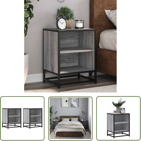 vidaXL Tables de chevet 2 pcs sonoma gris bois d'ingénierie et métal (1/5)
