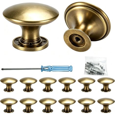 12 Pièces Boutons de Porte, Bouton de Meuble Vintage Chic en Laiton Antique avec Vis Assorties et Tournevis 30mm Poignée Meuble pour Décoration D'intérieur,Placard,Penderie,Tiroir,Armoires de Cuisine (1/5)