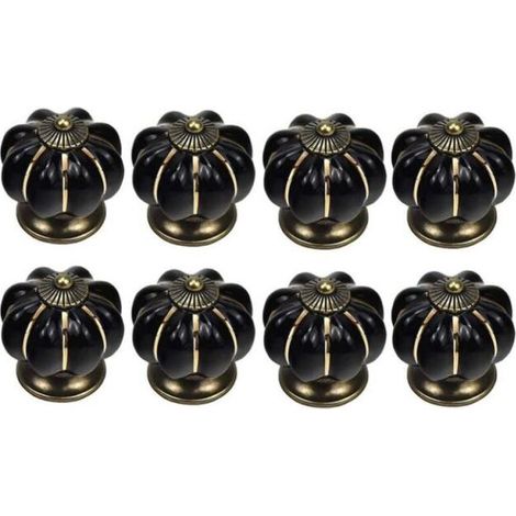 (Black) 8 x Ceramic Drawer Knobs Pumpkin Shape Furniture Knob for Kitchen Drawers and Cupboards (1/5)