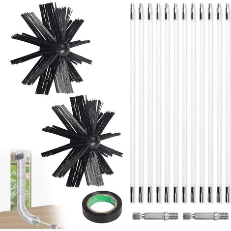 Kit de limpieza de chimeneas para estufas de pellets de 4,8 m, diámetro de 150 mm, 9 varillas flexibles de 410 mm, compatibles con taladro/destornillador para chimeneas, tuberías y secadoras. (1/5)