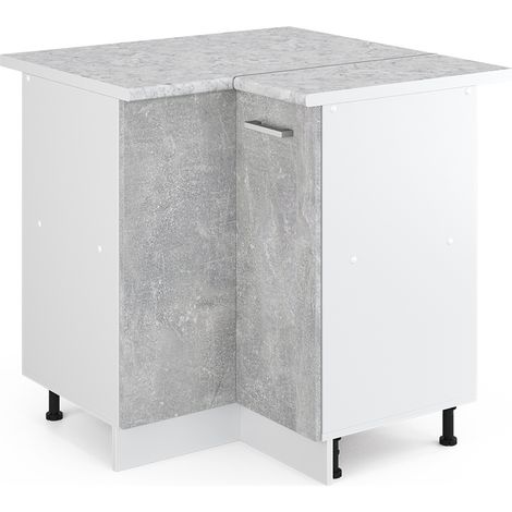Eckschrank für Haushaltsgegenstände R-Line, Beton, 75.6 cm mit Tür, mit Arbeitsplatte, Vicco