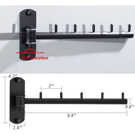 Porte-vêtements mural pliable avec bras pivotant, rotation à 180°, (noir) (1/5)