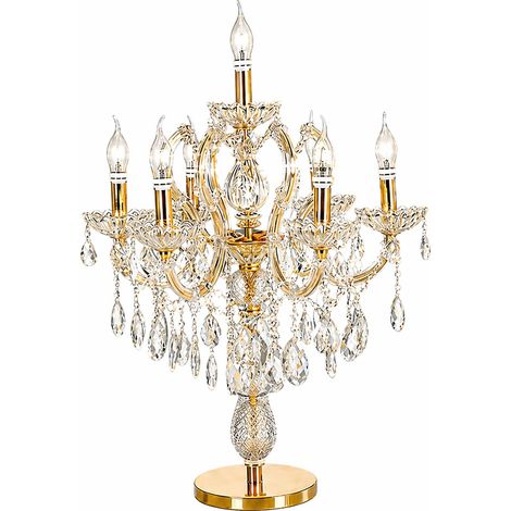 Lampe de table en cristal dorée 7 lumières, style français, élégante lampe de table avec douille E14 pour salon et chambre