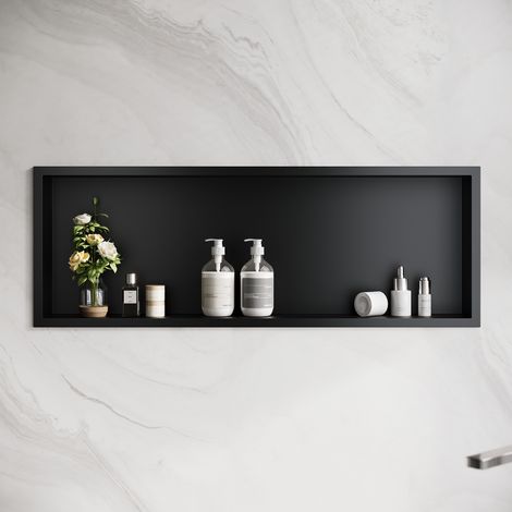 ELEGANT Shower Caddies 304 Stainless Steel Shower Niche, Wall-Inserted Niche, Black Sealed Waterproof Rust-Resistant Modern Design 90x30x10cm