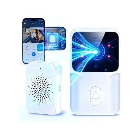 Sonnette Vidéo sans Fil, 1080p Caméra HD,Interphone Intelligent WiFi, Vision Nocturne, Détection de Mouvement, Audio Bidirectionnel - Notification Instantanée sur Smartphone - Étanche IP65 (1/5)