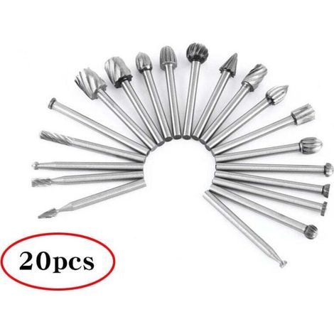 Outil rotatif - 20pcs Couteaux à bois à tête fraisée en acier à grande vitesse Fraise à bois avec tige de 2,35 mm / Accessoire Outil rotatif pour le travail du bois, la sculpture (1/4)