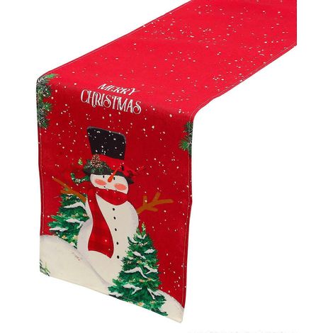 Nappe décorative de Noël pour un dîner de fête, avec chemin de table et nappe sur le thème de Noël.-178x33x1cm-Red (1/3)