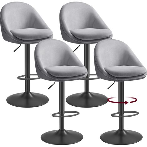 Vasagle – Tabouret de bar réglable en hauteur – Lot de 4 – Pivotant 360° – Dossier et repose-pieds – Acier – Gris tourterelle et gris argenté (1/5)