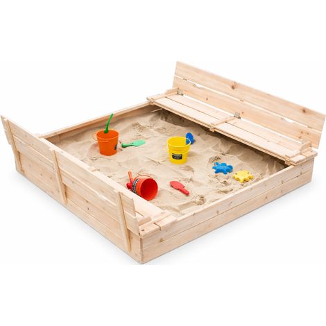 Grande Sabbiera in Legno GINGER HOME per Bambini con Panche e Coperchio Protettivo, 157×157×21 cm (1/5)