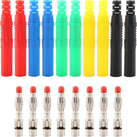 10 Stück Bananenstecker Adapter, Bananenstecker Anschluss P3013 Isoliert 4 mm Nickelhülsen Kupfervergoldet Gerade 4 mm Bananenstecker (1/5)