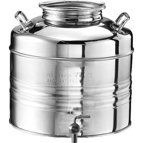 Fusto Contenitore 18/10 per olio e Liquidi Alimentari con Rubinetto girevole a 360° e valvola deflusso rapido e senza sprechi acciaio Made in Italy capienza da 2 a 50 litri - MISURA: 25 LITRI