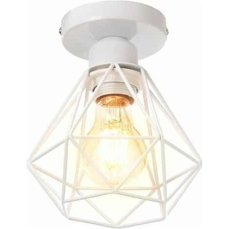 Plafonnier Industriel en Métal, Blanc Suspension Luminaire Style Vintage Design forme Cage Diamant Rétro pour Salon Chambre Salle à manger (sans ampoule) (1/5)