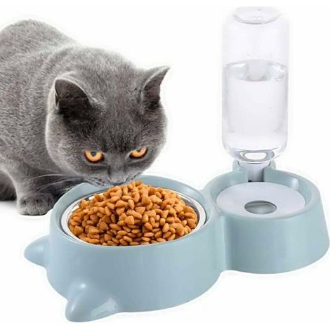 Gamelle pour chien et chat avec distributeur d'eau intégré, 2 en 1, réservoir d'eau automatique, bleue.-AquaForge (1/4)