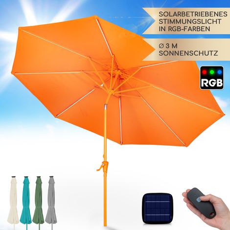 Blumfeldt Calais Sonnenschirm Höhenverstellbar & Klappbar, Gartenschirm mit Solar-LED-Beleuchtung & UV-Schutz, Wasserdichter Sonnenschutz für Balkon, Terrasse & Garten, Sonnenschirm ohne Sockel