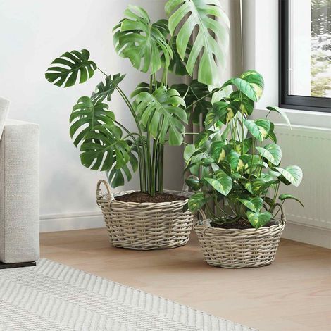 vidaXL Planter Basket GENDT 2 pcs Natural Grey Kubu Rattan (1/5)