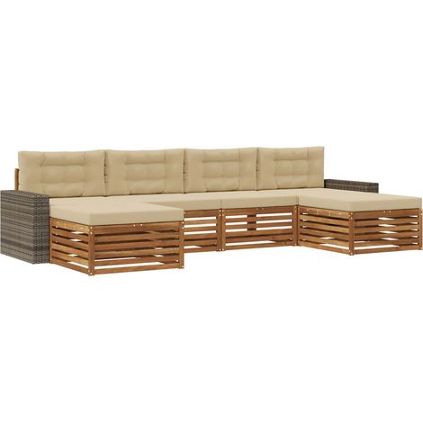 Outdoor-Sofagarnitur 6 stk. Natur und Beige Massivholz Akazie vidaXL (1/5)