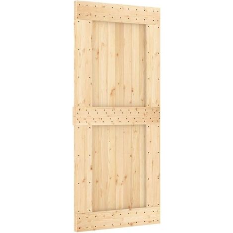 Porte coulissante NARVIK, naturelle et noire, 90 x 210 cm (213,5 cm)