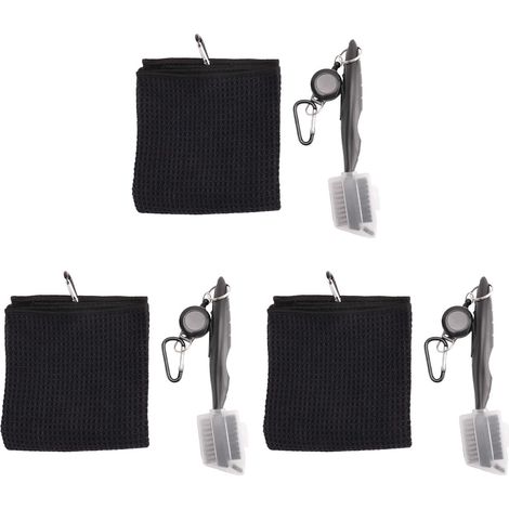3X Ensemble D'Outils de Brosse à Serviettes de Golf en Pur Coton avec Rallonge Rétractable et Pince de Nettoyage Club Groove Nettoyeur (Noir) (1/5)