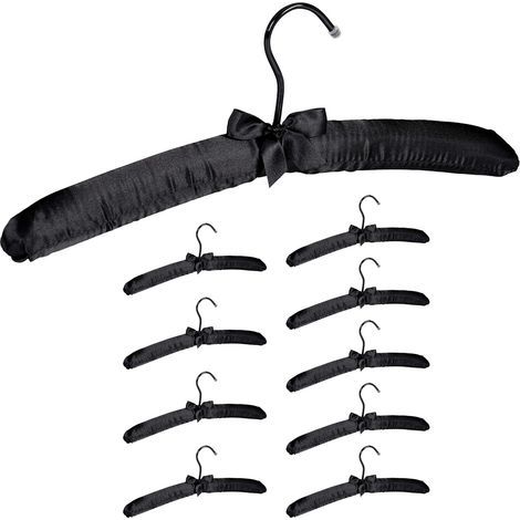 CCYKXA Set of 10, Soft Padded Coat Hangers, 360° Rotating Hook, 38 cm, Knot, Black, Wood, Metal