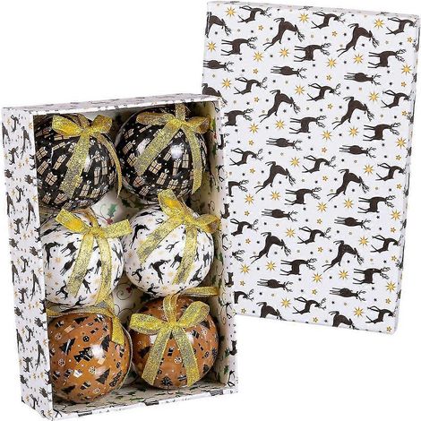 Boules de Noël multicolores en papier et mousse polyuréthane, motif rennes, 7,5 x 7,5 x 7,5 cm (6 unités) (1/3)
