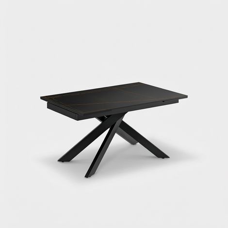Ausziehbarer Design-Esstisch aus Sinterstein und Metall Nexus - Schwarzer Marmoreffekt