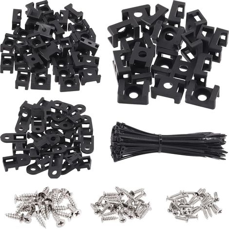 360pcs Black Cable Ties with Mounting Screws, 120pcs 3mm 4mm 6mm Saddle Type Wire Holders and 120pcs 6inch Cable Ties with 120pcs Pan Head Screws (1/5)