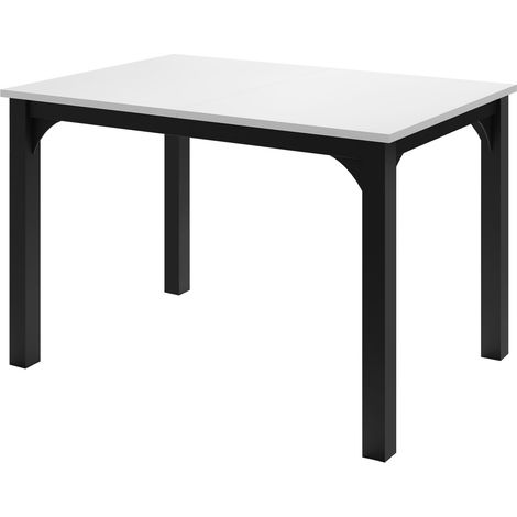 Mesa Oswego 135, Blanco + Negro, 76x80x120cm, Alargamiento, Aglomerado laminado, Metal