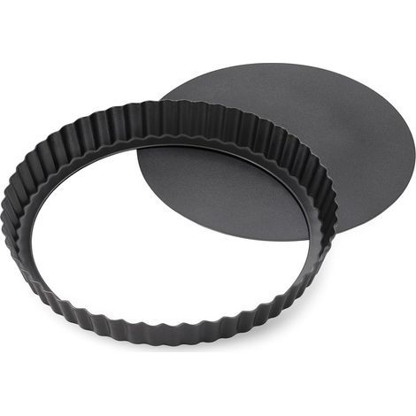 23 cm Kuchenform mit herausnehmbarem Boden, aus antihaftbeschichtetem Kohlenstoffstahl, schwarz (1/4)
