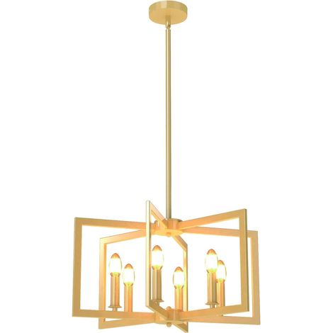 COSTWAY Lampadario a Sospensione a 6 Luci, Lampada a Sospensione Geometrica Moderna in Metallo Industriale con Altezza Regolabile, Lampada da Soffitto per Cucina, Salotto e Camera da Letto (Oro) (1/5)