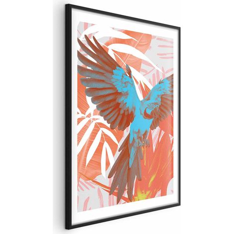 Poster – Exotische Flügel – Papagei zwischen abstrakten Blattmustern (1/4)