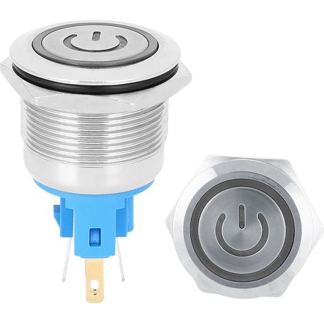Lot de 2 interrupteurs à bouton-poussoir 6 broches 22 mm DC3-6V en acier inoxydable avec bouton de réinitialisation et signe blanc (1/5)