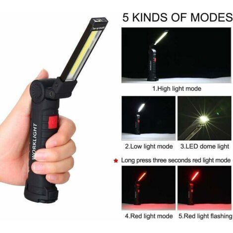 2 x COB Work Light Rechargeable LED Handheld Lamp COB Workshop Lamp Torch Flashlight LED Handheld Work Light with Magnetic Base Inspection Lamp for Hiking, Camping (1/3)