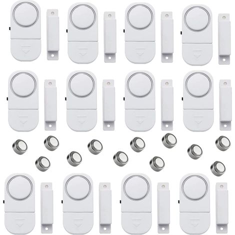 Lot de 12 alarmes de sécurité sans fil pour fenêtre/porte, capteur magnétique, alarme anti-cambrioleur, alarme de piscine super puissante pour la maison, le garage, l'appartement, le dortoir, le (1/5)