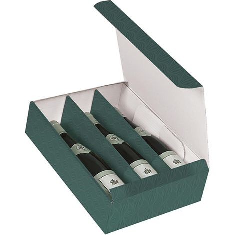 Porte-bouteilles triple en carton vert, 27x36,5x10 cm (lot de 10)