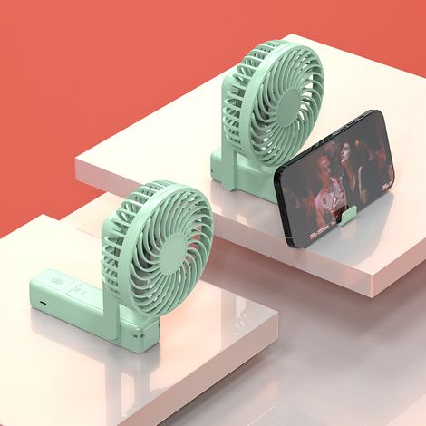 1 ventilateur portable pliable USB (vert) - Petit ventilateur silencieux à main, alimenté par batterie rechargeable (4 h d'autonomie), idéal pour les
