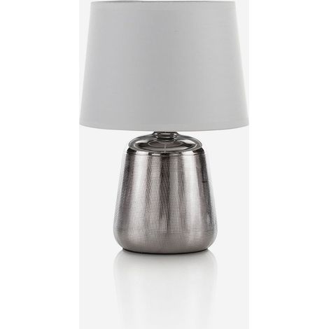 Keramik-Tischlampe mit Stoffschirm Raquel - Silver