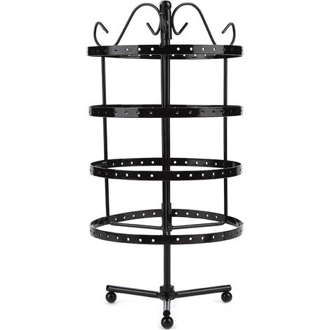 Rotating jewelry display stand with circular shelves, holder for earrings, bracelets, necklaces and rings, white (1/5)
